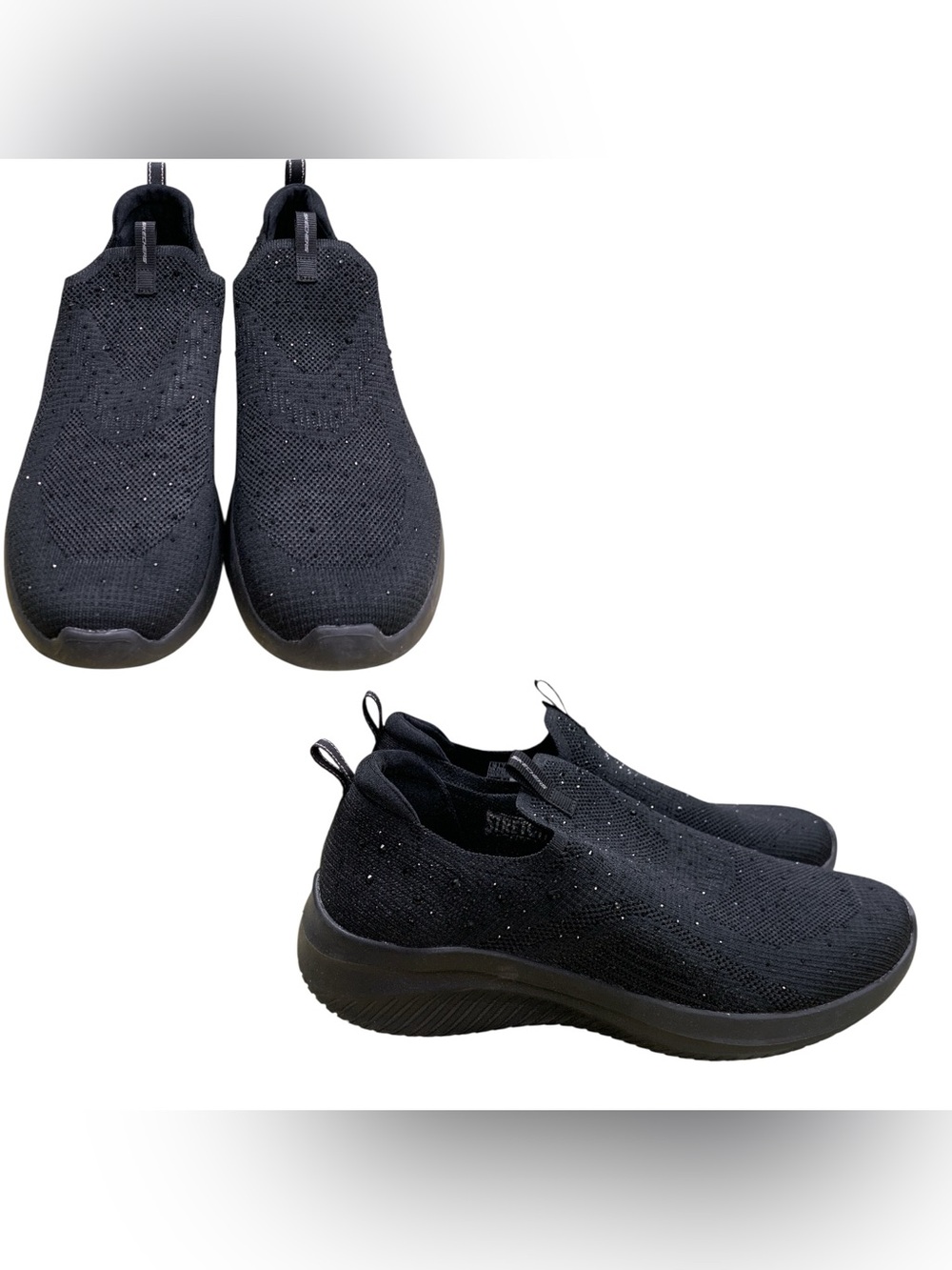 Skechers Black Knit Slip-On Sneakers with Subtle Sparkle S10